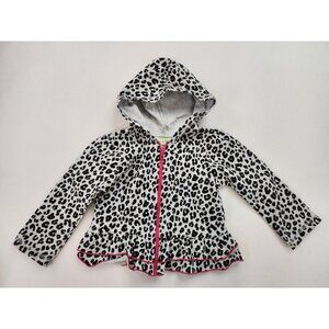 Peanut & Ollie 3T Hooded Ruffle Leopard Jacket Long Sleeved Full Zip Front White
